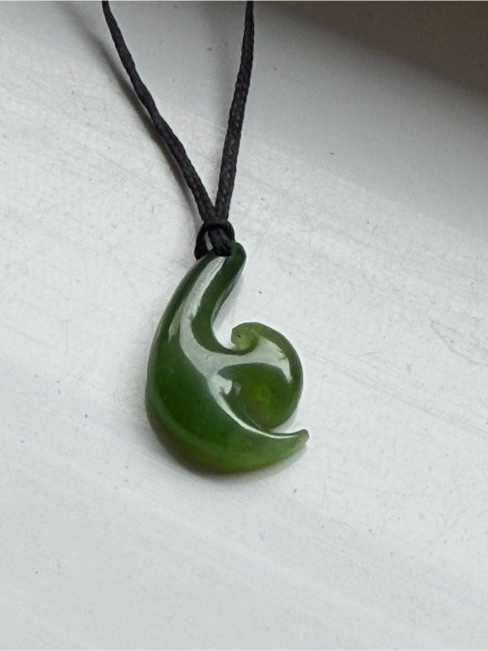 Authentic Nephrite Jade Maori Hei Matau Fish Hook Pendant Necklace